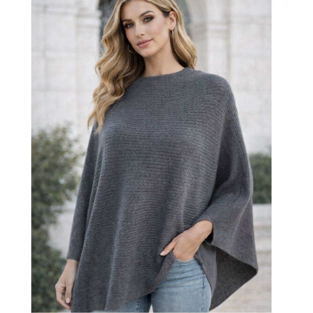 Project 100% Cotton knit Navy blue one size OS Top Poncho Mock neck jacket fall